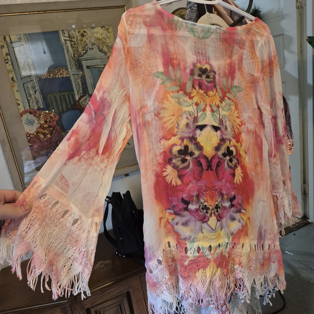 Vibrant Floral Fringe Blouse